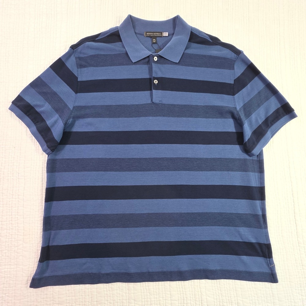 Banana Republic Luxury-Touch Performance Polo Shirt Blue Striped Mens XXL NWT